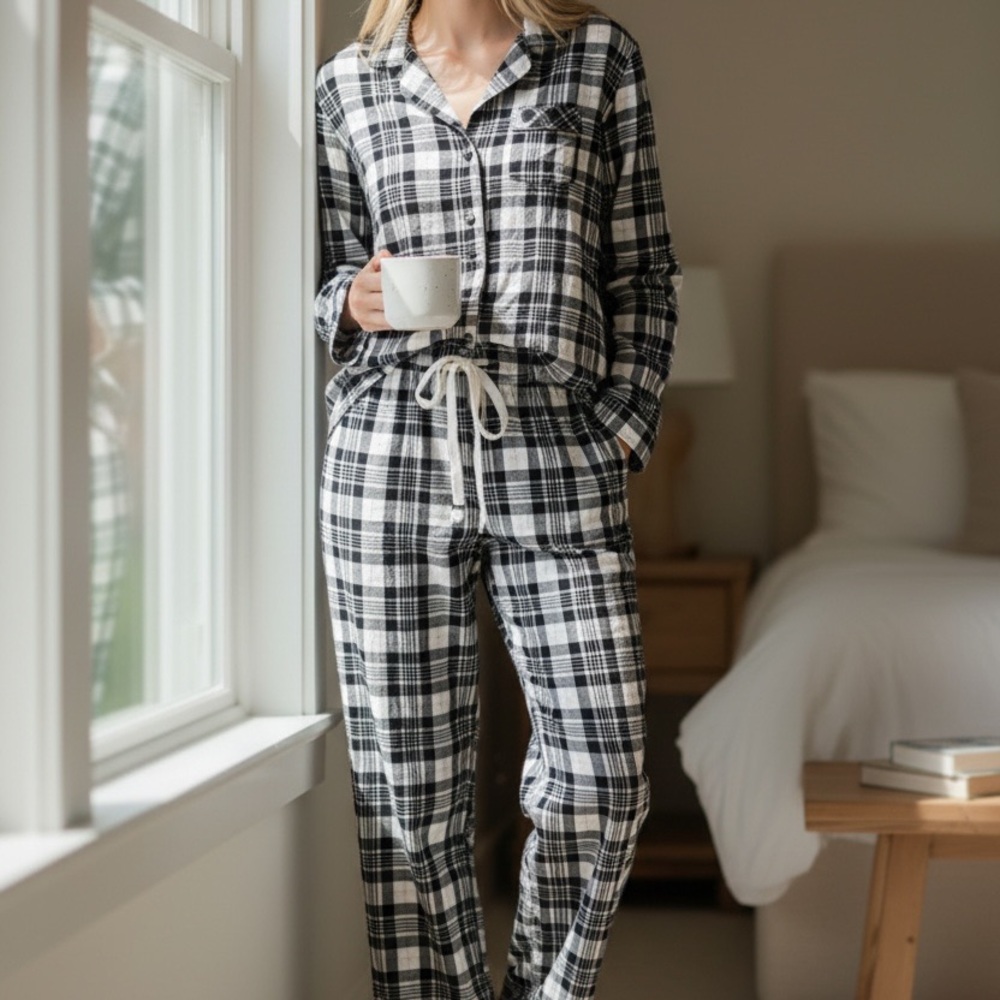 Victoria's Secret Black and White Plaid Pajama Set